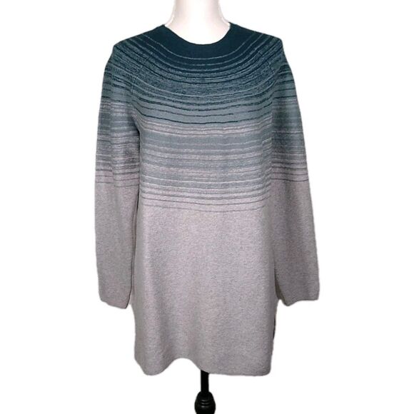 J.Jill Sweater/Tunic Women's  Ombre Teal to Gray Long Cotton Blend M Cozy Coast - Picture 1 of 9